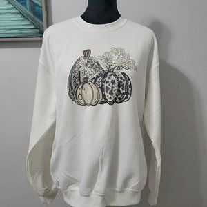 Leopard Print Pumpkin Sublimation Graphic Long Sleeve Sweatshirt